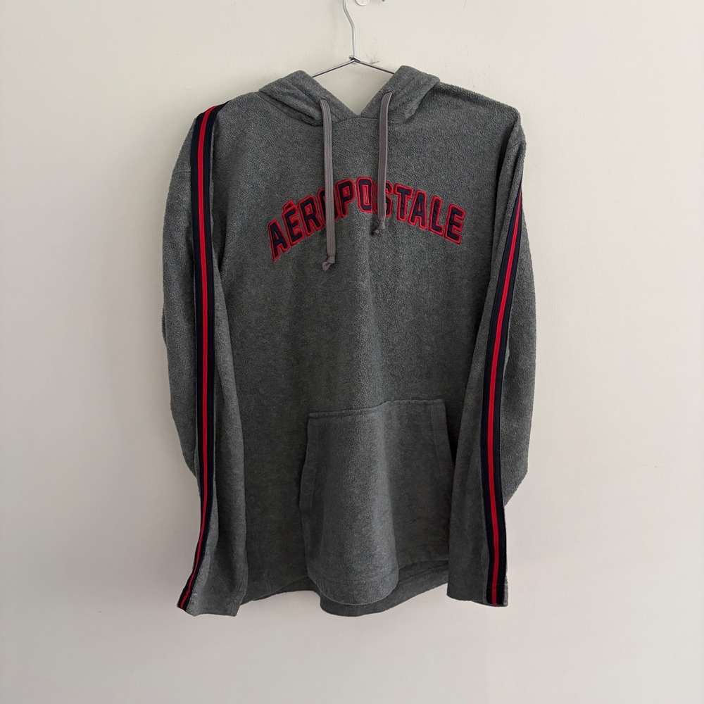 Aeropostale Aero XT Mens Grey Fleece Hoodie Side Stripe Large